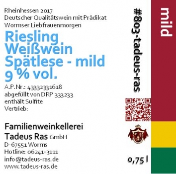 Riesling Spätlese mild 2017